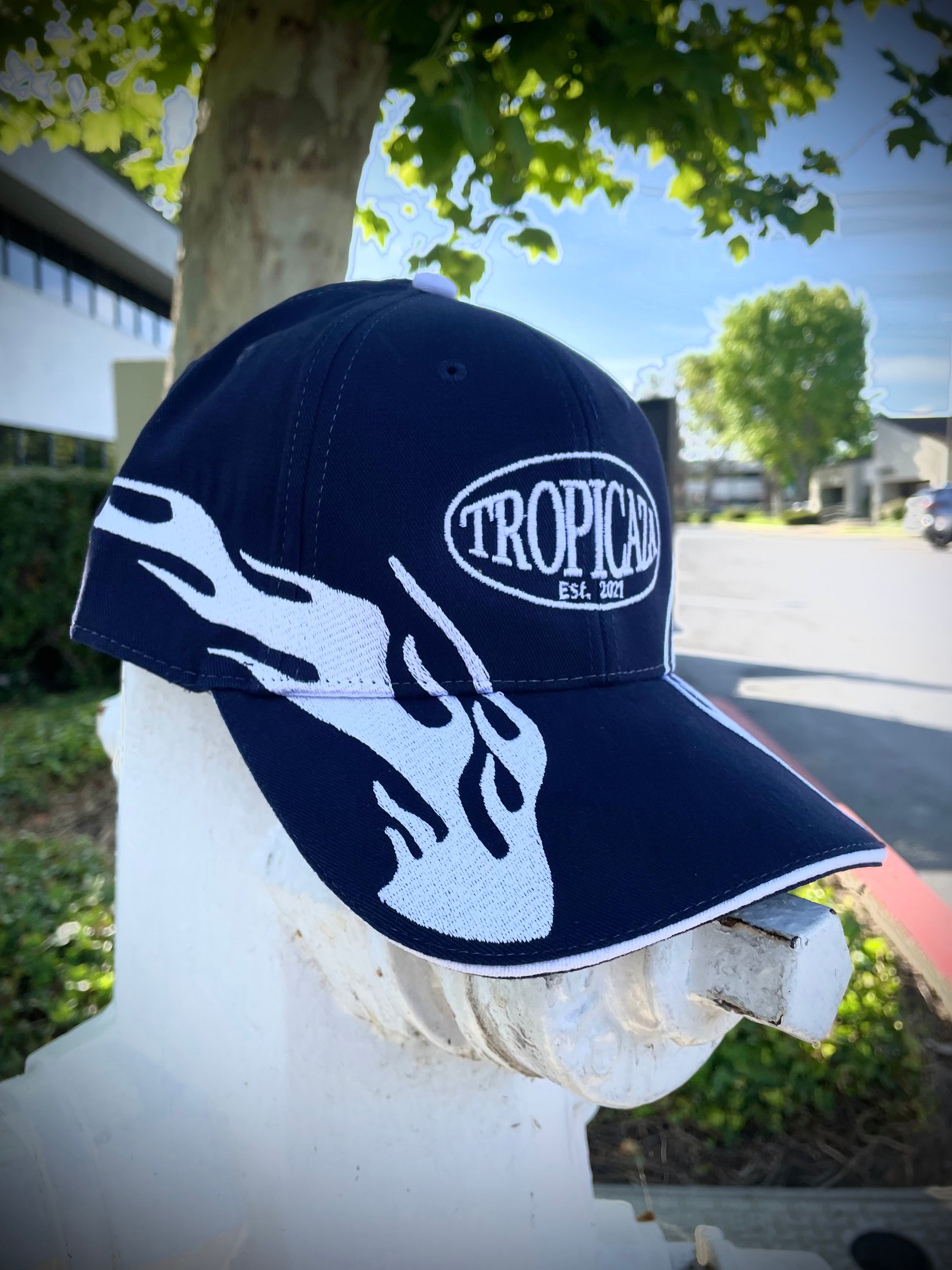 Tropicaza Flame Hat: Navy with White Flames